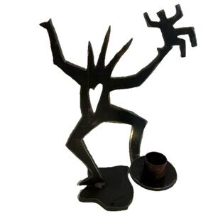 Vintage 1993 IVAN MCLEAN steel metal cut candle holder artist signed sculpture